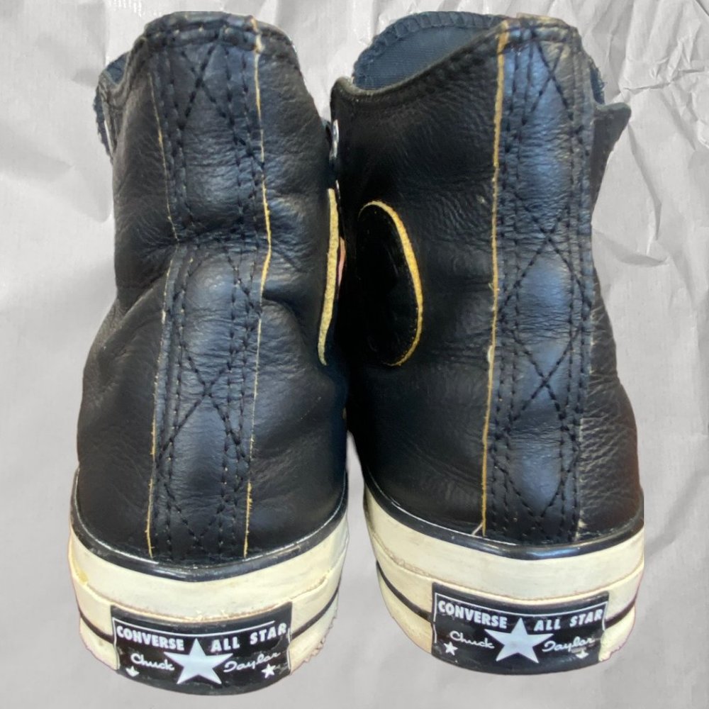 CHUCK TAYLOR CONVERSE ALL STAR BLACK LEATHER HIGH TOPS (W10/M8) - Picture 5 of 7